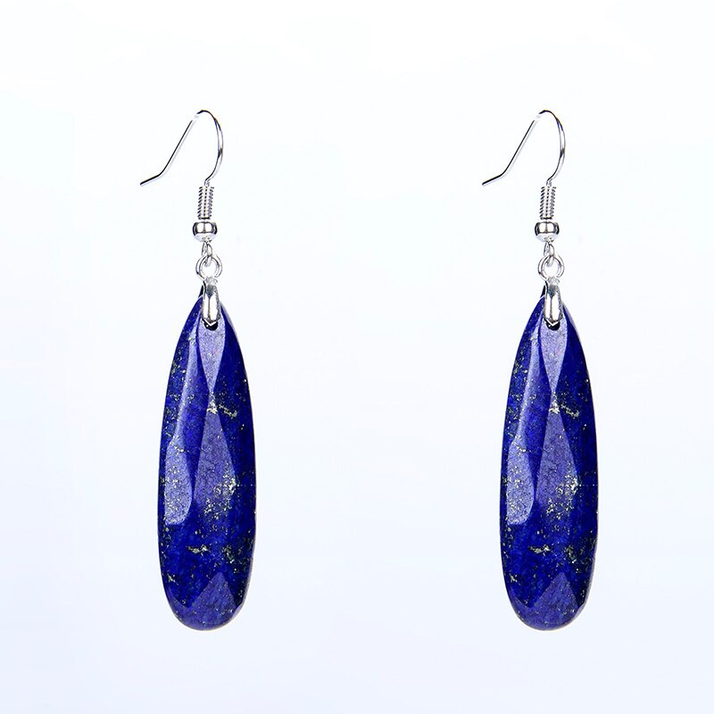Image of Pendientes De Gota De Agua Larga Chapado En Plata Lapislázuli Piedra De Cuarzo Rosa Gancho Elegante Para Mujer Y # 39 ; s Joyería De Moda #0