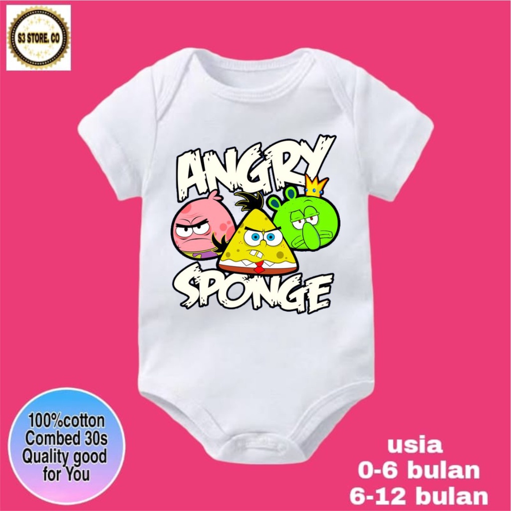 COTTON COMBED Ropa de bebé jersey bebé ANGRY BIRD FEAT SPONGEBOB body bebé  camiseta bob esponja pájaro enojado negro/blanco mono jersey corto niño  niña algodón peinado años 30 | Shopee Colombia