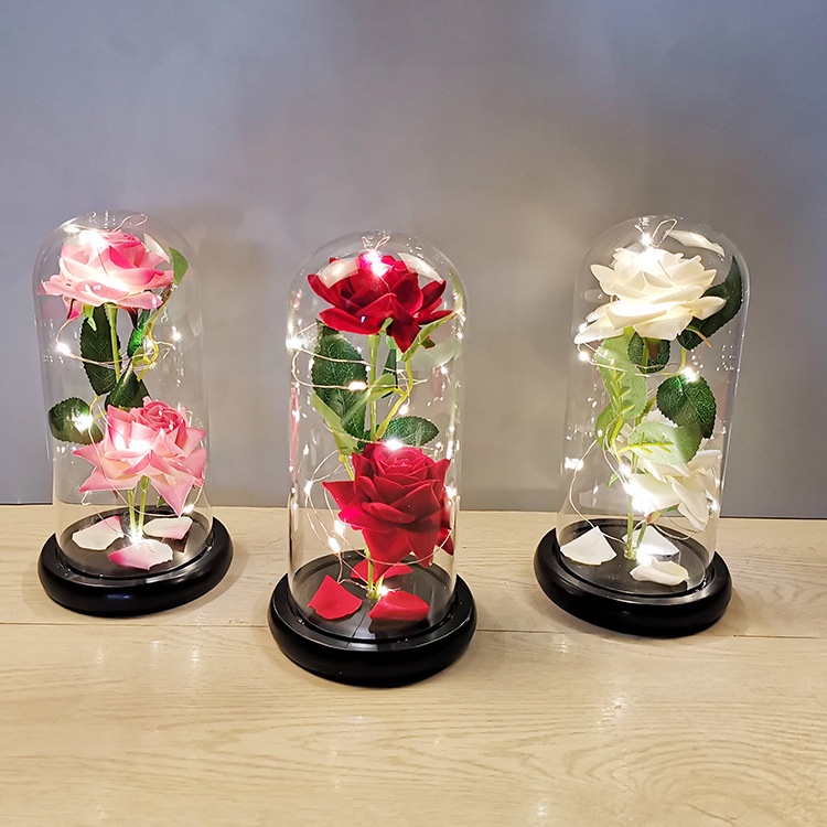 Cubierta De Vidrio De Flores Preservadas Flor De Papel De Oro Con Luz led  Rosa Día De San Valentín Regalo De Navidad  | Shopee Colombia