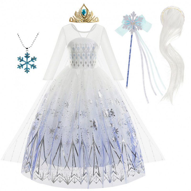 Frozen 2 Elsa's Vestido Blanco Disfraz Popular Princesa Lentejuelas De  Malla Capa Extraíble | Shopee Colombia
