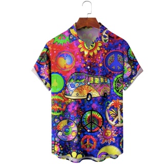 Hippies Para Hombre Paz & amp ; Botones Delanteros Con Estampado De Amor Camisas Hawaianas Suaves Transpirables Con Bolsillo En El Pecho #6