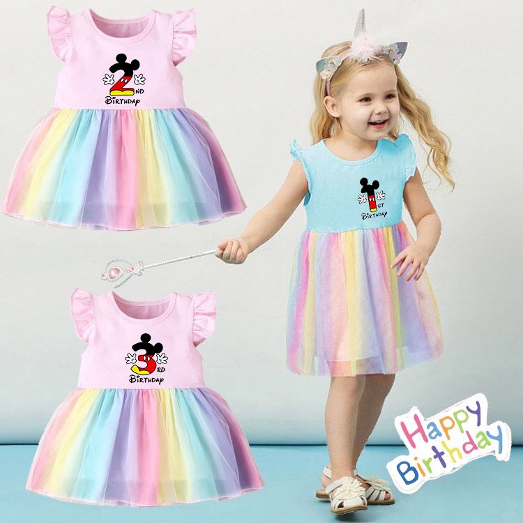 Vestido De Cumpleaños Mickey Mouse Niña De Bebé Dibujos Animados Kawaii  Vestidos De Princesa Ropa Para Niños De 1 A 4 Años | Shopee Colombia