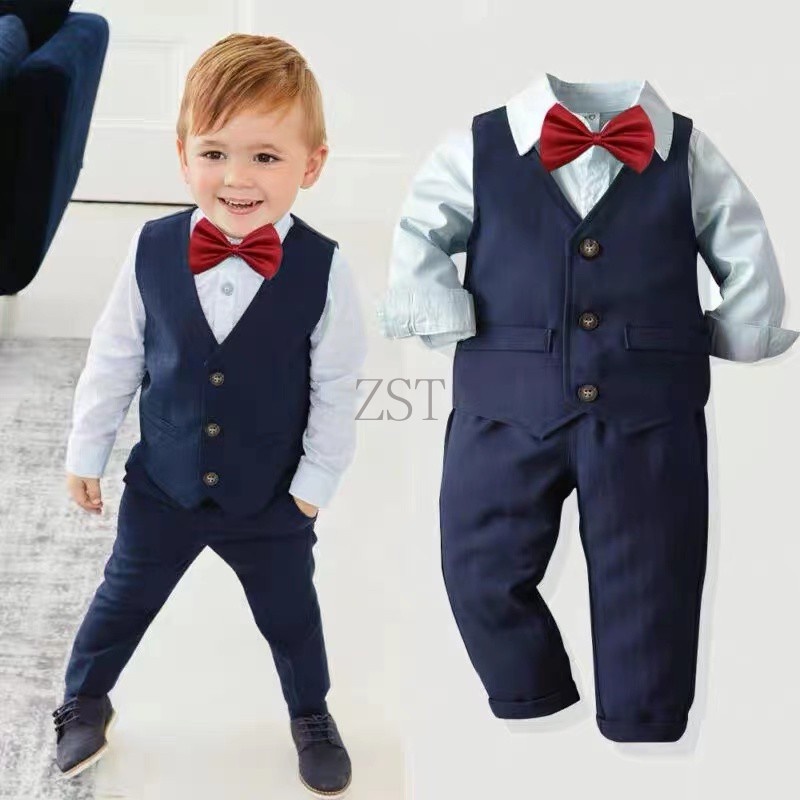 Traje De Caballero Para Niños , Ropa Formal , Esmoquin , 4 Piezas , Camisa  De Manga Larga De Algodón , Boda , Fiesta De Cumpleaños , Anillo De Oso ,  Blazer , Pantalones | Shopee Colombia