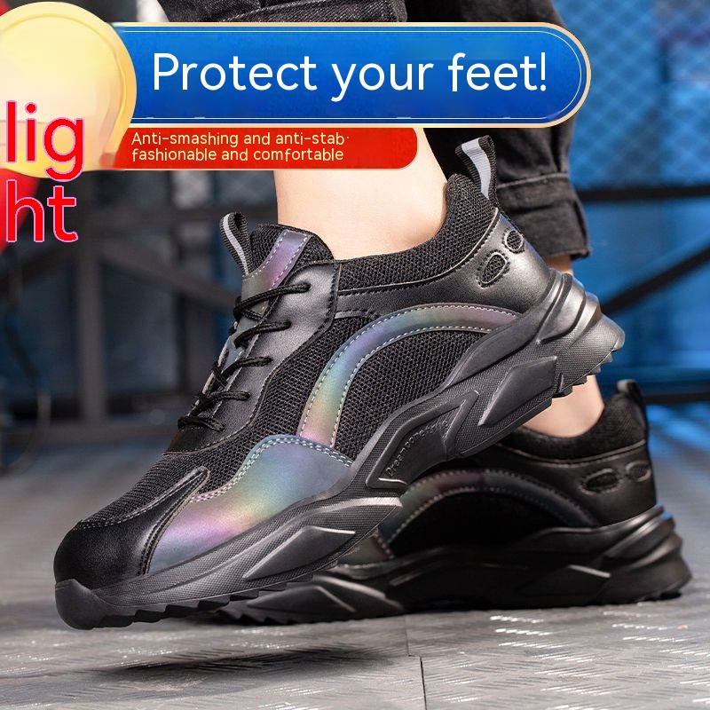 Zapatos de seguridad ultraligeros zapatos transpirables zapatos de construcción de malla cubiertos con punta de acero zapatos de protectores de cuatro estaciones zapatos de dedo del pie de