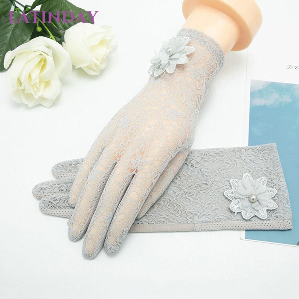 Cosfan 2 pares de guantes de encaje para mujer, guantes cortos de fiesta de té, guantes vintage de encaje floral transparente hasta la muñeca, Negro