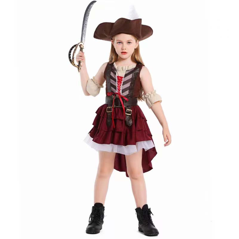 Disfraz De Pirata Para Niña Con Vestido, Sombrero Y Parche | Multicolor Con Calavera Y Tul | Tela Suave Y Duradera | Ideal Para Halloween Y Fiestas
